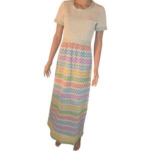 Vintage 70s Bleeker Street Jonathan Logan Pastel Rainbow Mermaid‎ Maxi Dress